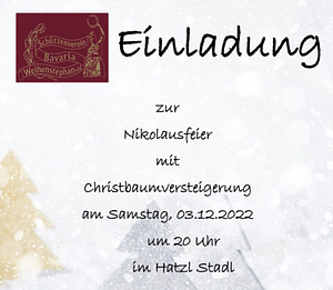 Einladung zur Nikolausfeier mit Christbaumversteigerung am 03.12.2022 um 20 Uhr im Hatzl Stadl